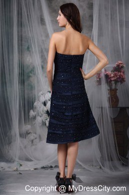 Fitted Navy Blue Strapless A-line Knee-length Ruching Junior Bridesmaid Dress