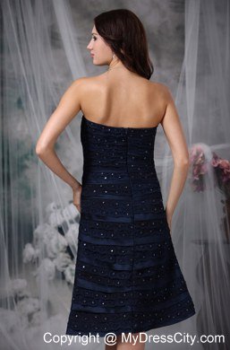 Fitted Navy Blue Strapless A-line Knee-length Ruching Junior Bridesmaid Dress