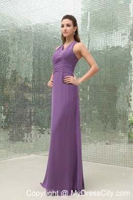 Fabulous Empire Chiffon Purple V-neck Ruched Bridesmaid Dress Floor-length