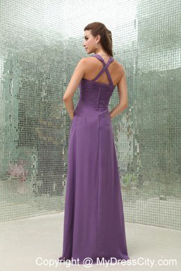 Fabulous Empire Chiffon Purple V-neck Ruched Bridesmaid Dress Floor-length