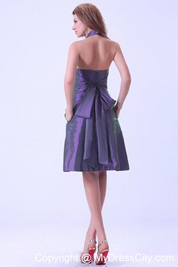 2013 Simple Purple Halter Top A-line Taffeta Bridesmaid Dress Knee-length