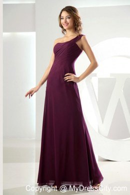 Unique Burgundy Beading One Shoulder Sheathy Bridesmaid Dress Floor-length