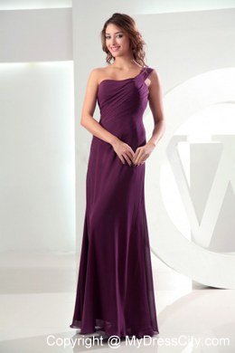 Unique Burgundy Beading One Shoulder Sheathy Bridesmaid Dress Floor-length