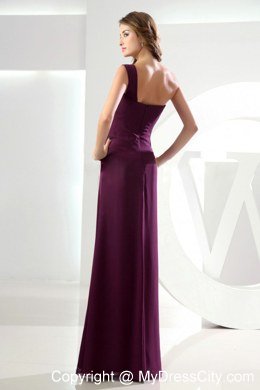 Unique Burgundy Beading One Shoulder Sheathy Bridesmaid Dress Floor-length