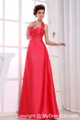 Recommended Red A-Line Floor-length Halter Top 2013 Bridesmaid Dress