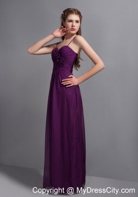 Purple Ankle-length Spaghetti Straps Bridesmaid Dress with Hand Made Flower