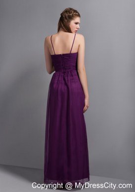 Purple Ankle-length Spaghetti Straps Bridesmaid Dress with Hand Made Flower