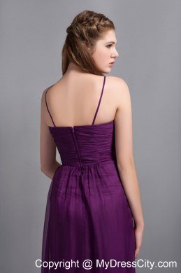 Purple Ankle-length Spaghetti Straps Bridesmaid Dress with Hand Made Flower