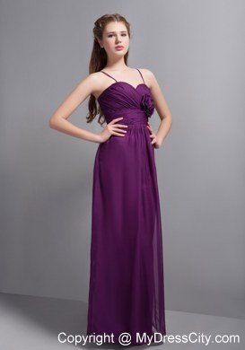 Purple Ankle-length Spaghetti Straps Bridesmaid Dress with Hand Made Flower