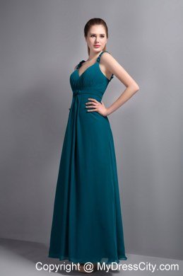 Affordable Turquoise V-neck Ankle-length Chiffon Maternity Bridesmaid Dress