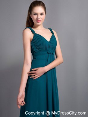 Affordable Turquoise V-neck Ankle-length Chiffon Maternity Bridesmaid Dress