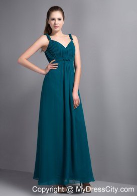 Affordable Turquoise V-neck Ankle-length Chiffon Maternity Bridesmaid Dress