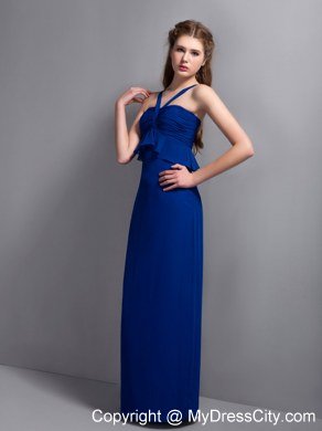 2013 Exclusive Unique Blue V-neck Chiffon Bridesmaid Dress Floor-length