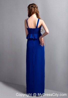 2013 Exclusive Unique Blue V-neck Chiffon Bridesmaid Dress Floor-length