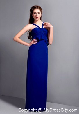 2013 Exclusive Unique Blue V-neck Chiffon Bridesmaid Dress Floor-length