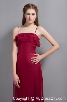 Romantic Wine Red Empire Chiffon Bridesmaid Dress with Spaghetti Straps