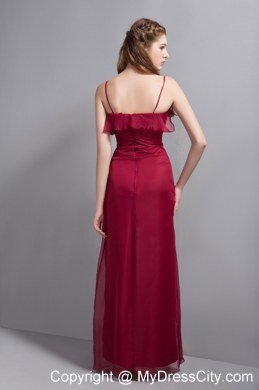 Romantic Wine Red Empire Chiffon Bridesmaid Dress with Spaghetti Straps