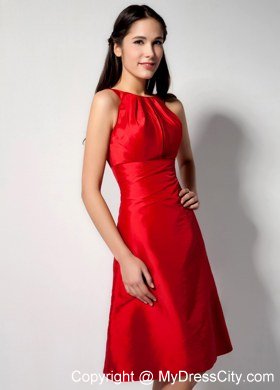 Fashionable Red A-line Knee-length Bateau Bridesmaid Dress Sleeveless