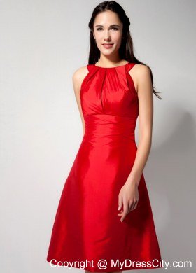 Fashionable Red A-line Knee-length Bateau Bridesmaid Dress Sleeveless