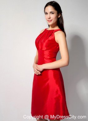 Fashionable Red A-line Knee-length Bateau Bridesmaid Dress Sleeveless