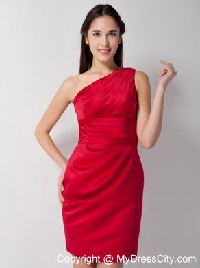 Traditional Red Column One Shoulder Ruching Mini Maternity Bridesmaid Dress