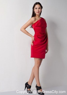 Traditional Red Column One Shoulder Ruching Mini Maternity Bridesmaid Dress