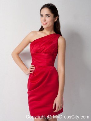 Traditional Red Column One Shoulder Ruching Mini Maternity Bridesmaid Dress