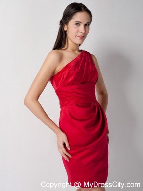 Traditional Red Column One Shoulder Ruching Mini Maternity Bridesmaid Dress