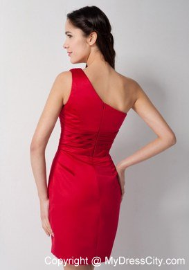 Traditional Red Column One Shoulder Ruching Mini Maternity Bridesmaid Dress