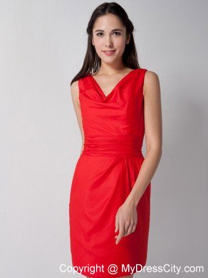 Red Slinky V-neck Bridesmaid Dress Mini-length Zipper-up 2013 on Promotion