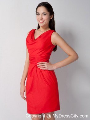 Red Slinky V-neck Bridesmaid Dress Mini-length Zipper-up 2013 on Promotion