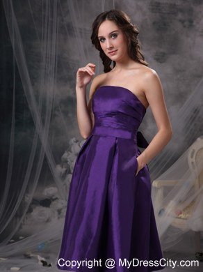 Customize Eggplant Purple A-line Strapless Knee-length Bridesmaid Dress