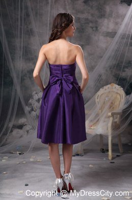 Customize Eggplant Purple A-line Strapless Knee-length Bridesmaid Dress