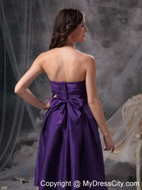 Customize Eggplant Purple A-line Strapless Knee-length Bridesmaid Dress