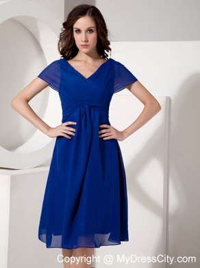 Essential Short Empire Royal Blue V-neck Chiffon Ruched Bridesmaid Dress