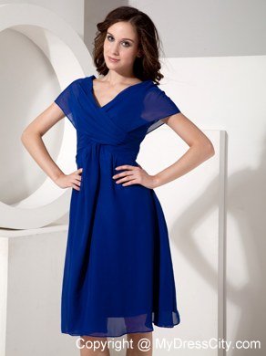 Essential Short Empire Royal Blue V-neck Chiffon Ruched Bridesmaid Dress