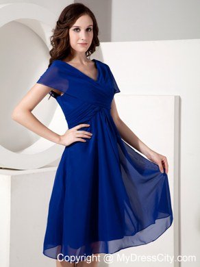 Essential Short Empire Royal Blue V-neck Chiffon Ruched Bridesmaid Dress