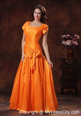 2013 New Style Hot Orange Square Short Sleeves Bridesmaid Dress with Bow