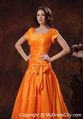 2013 New Style Hot Orange Square Short Sleeves Bridesmaid Dress with Bow