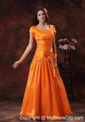 2013 New Style Hot Orange Square Short Sleeves Bridesmaid Dress with Bow