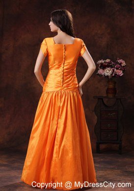 2013 New Style Hot Orange Square Short Sleeves Bridesmaid Dress with Bow