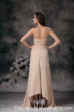 Long Beaded Champagne Slinky Spaghetti Straps Chiffon Bridesmaid Dress