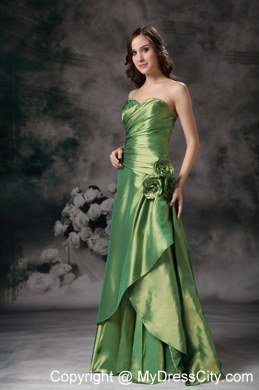 Discounted Green Sweetheart Column Bridesmaid Dress with Hand Made Flower