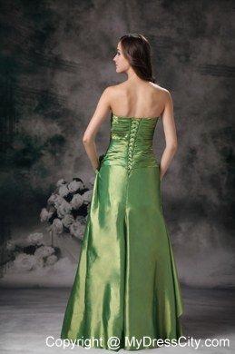 Discounted Green Sweetheart Column Bridesmaid Dress with Hand Made Flower