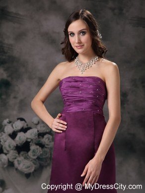 Wanted Beaded Sleek Purple Column Strapless Bridesmaid Dress Floor-length