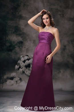 Wanted Beaded Sleek Purple Column Strapless Bridesmaid Dress Floor-length