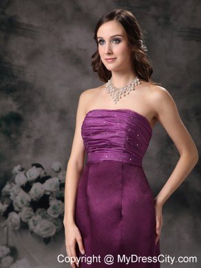 Wanted Beaded Sleek Purple Column Strapless Bridesmaid Dress Floor-length