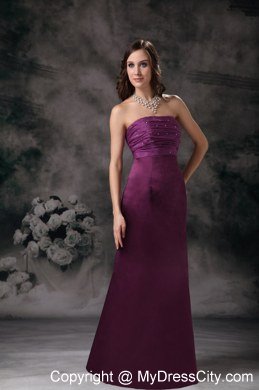 Wanted Beaded Sleek Purple Column Strapless Bridesmaid Dress Floor-length