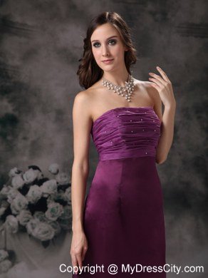 Wanted Beaded Sleek Purple Column Strapless Bridesmaid Dress Floor-length