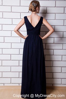 Hot Black Chiffon V-neck Floor-length Slinky Bridesmaid Dresses with Ribbon